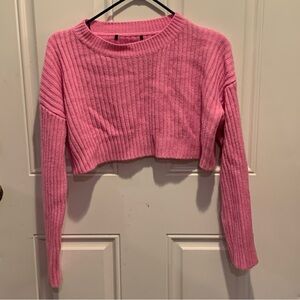 Pink Ribbed Long Sleeve Crop Sweater Top Sweatshirt Size M